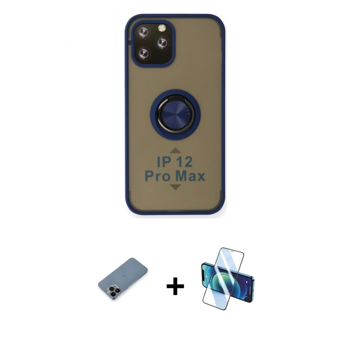 MARSİLYAN™- iPhone 12 Pro Max Kılıf Yörünge Çizgi - Siyah 3D Antistatik Seramik Nano Ekran Koruyucu + Shine Kamera Lens Koruma Cam - SH