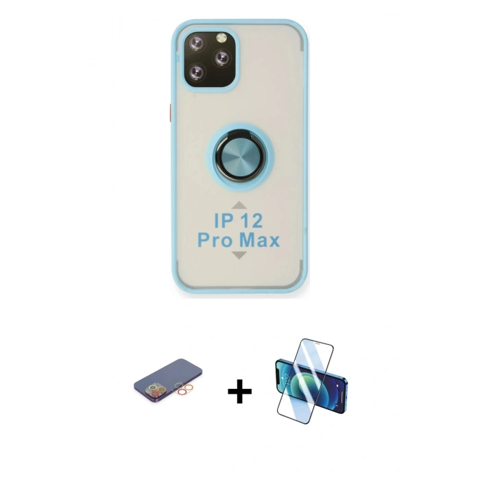 MARSİLYAN™- iPhone 12 Pro Max Kılıf Yörünge Çizgi - Siyah 3D Antistatik Seramik Nano Ekran Koruyucu + Renkli Kamera Lens Koruma Cam - TU