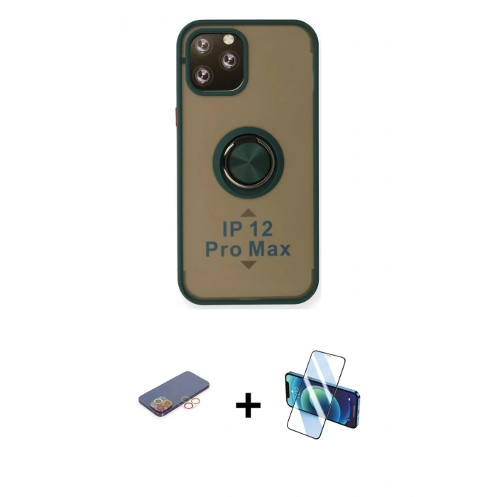 MARSİLYAN™- iPhone 12 Pro Max Kılıf Yörünge Çizgi - Siyah 3D Antistatik Seramik Nano Ekran Koruyucu + Renkli Kamera Lens Koruma Cam - TU