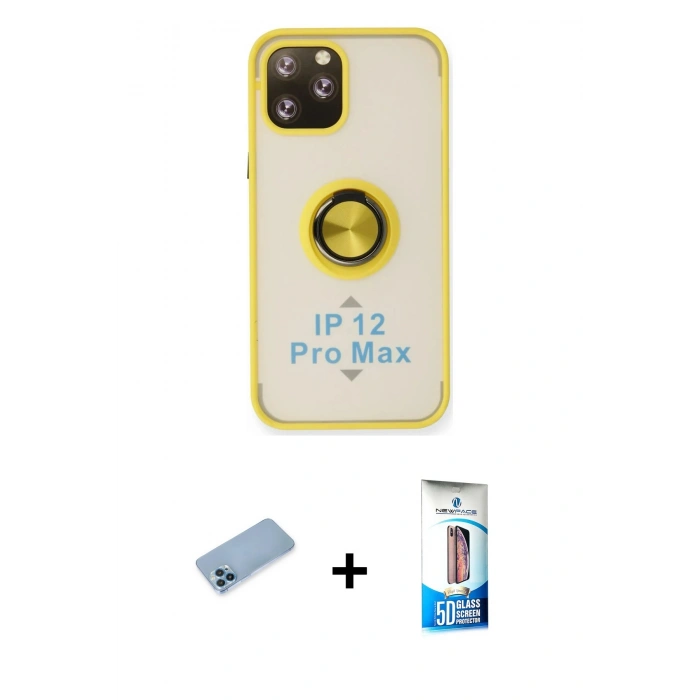 MARSİLYAN™- iPhone 12 Pro Max Kılıf Yörünge Çizgi - Siyah 5D Eko Cam Ekran Koruyucu + Shine Kamera Lens Koruma Cam - MI
