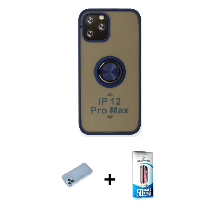 MARSİLYAN™- iPhone 12 Pro Max Kılıf Yörünge Çizgi - Siyah 5D Eko Cam Ekran Koruyucu + Shine Kamera Lens Koruma Cam - MI