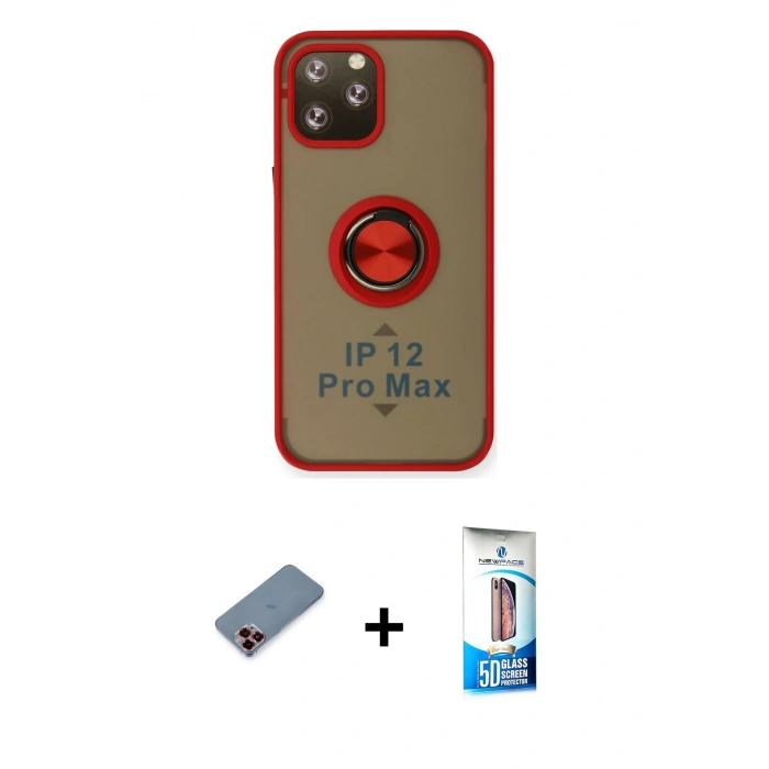 MARSİLYAN™- iPhone 12 Pro Max Kılıf Yörünge Çizgi - Siyah 5D Eko Cam Ekran Koruyucu + Metal Kamera Lens Koruma Cam - KI