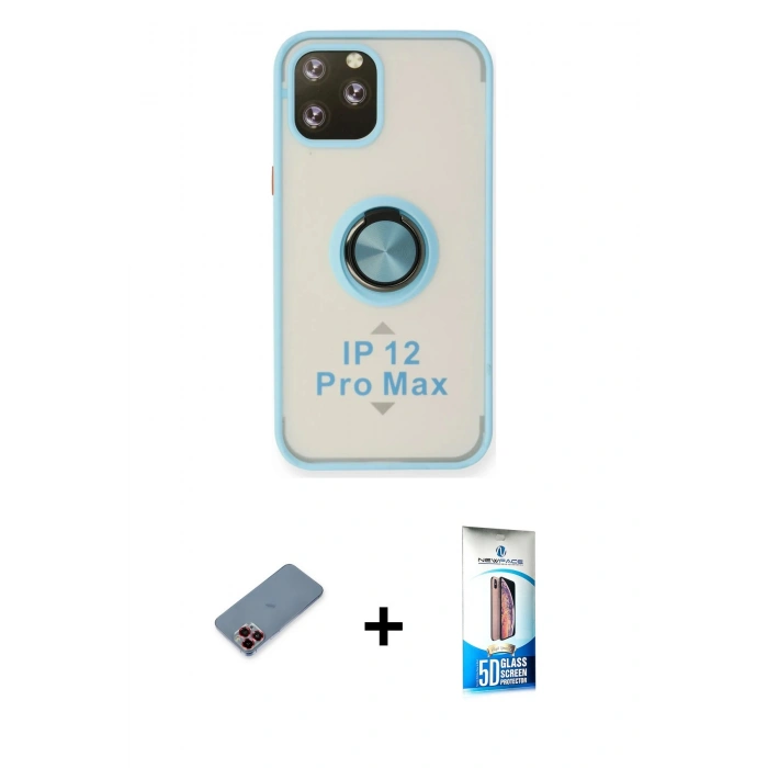 MARSİLYAN™- iPhone 12 Pro Max Kılıf Yörünge Çizgi - Siyah 5D Eko Cam Ekran Koruyucu + Metal Kamera Lens Koruma Cam - KI
