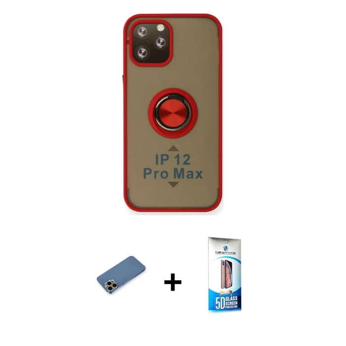 MARSİLYAN™- iPhone 12 Pro Max Kılıf Yörünge Çizgi - Siyah 5D Eko Cam Ekran Koruyucu + Shine Kamera Lens Koruma Cam - GD