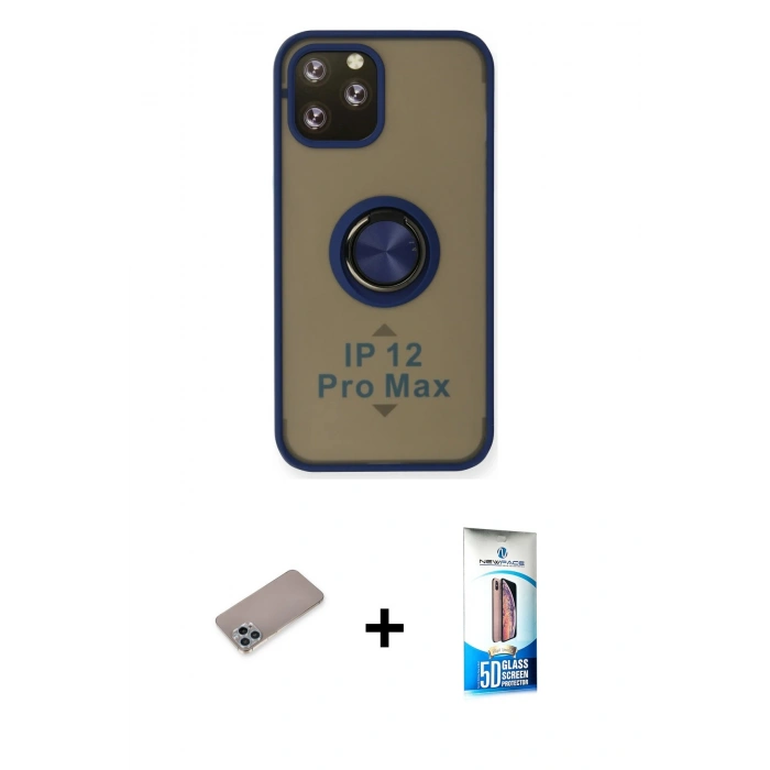 MARSİLYAN™- iPhone 12 Pro Max Kılıf Yörünge Çizgi - Siyah 5D Eko Cam Ekran Koruyucu + Shine Kamera Lens Koruma Cam - SABE