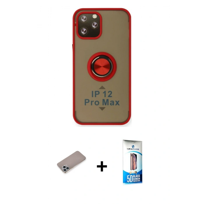 MARSİLYAN™- iPhone 12 Pro Max Kılıf Yörünge Çizgi - Siyah 5D Eko Cam Ekran Koruyucu + Shine Kamera Lens Koruma Cam - SABE