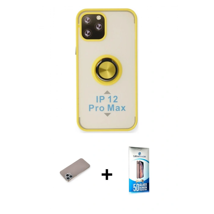 MARSİLYAN™- iPhone 12 Pro Max Kılıf Yörünge Çizgi - Siyah 5D Eko Cam Ekran Koruyucu + Shine Kamera Lens Koruma Cam - SABE