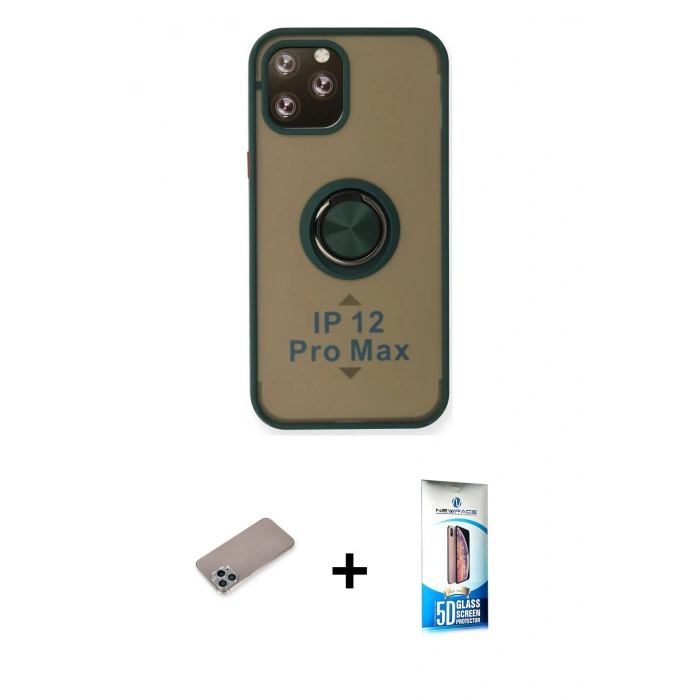MARSİLYAN™- iPhone 12 Pro Max Kılıf Yörünge Çizgi - Siyah 5D Eko Cam Ekran Koruyucu + Shine Kamera Lens Koruma Cam - SABE