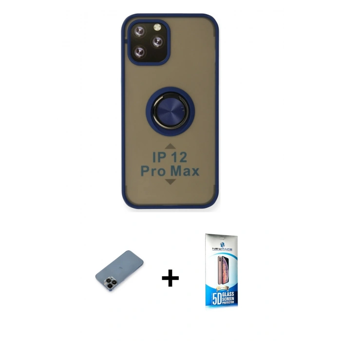 MARSİLYAN™- iPhone 12 Pro Max Kılıf Yörünge Çizgi - Siyah 5D Eko Cam Ekran Koruyucu + Siyah Shine Kamera Lens Koruma Cam