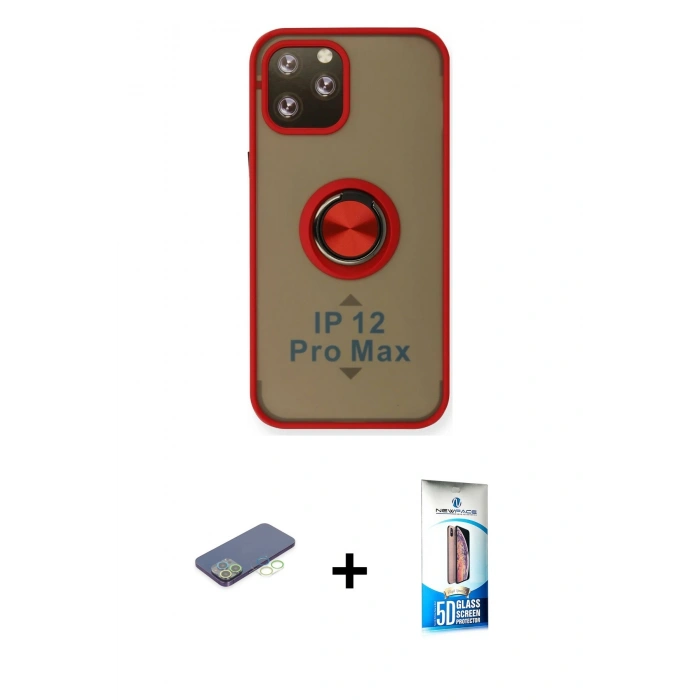 MARSİLYAN™- iPhone 12 Pro Max Kılıf Yörünge Çizgi - Siyah 5D Eko Cam Ekran Koruyucu + Renkli Kamera Lens Koruma Cam - YL