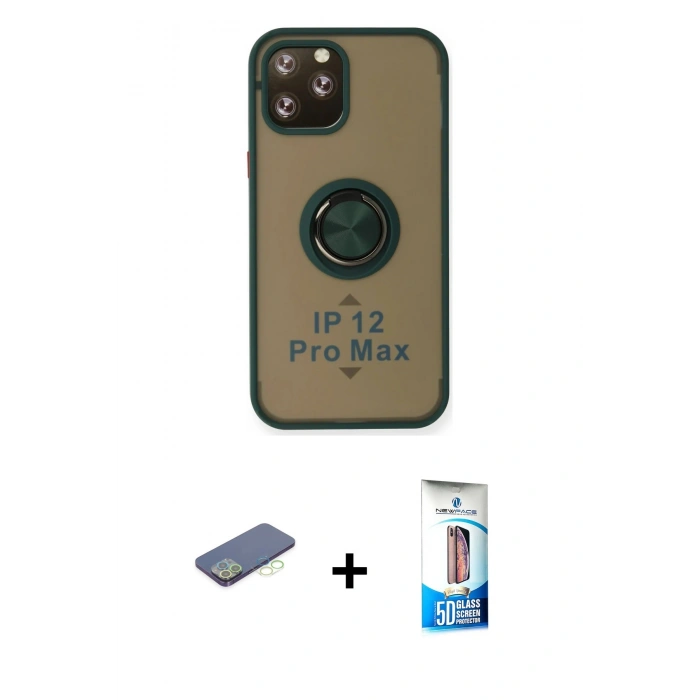 MARSİLYAN™- iPhone 12 Pro Max Kılıf Yörünge Çizgi - Siyah 5D Eko Cam Ekran Koruyucu + Renkli Kamera Lens Koruma Cam - YL