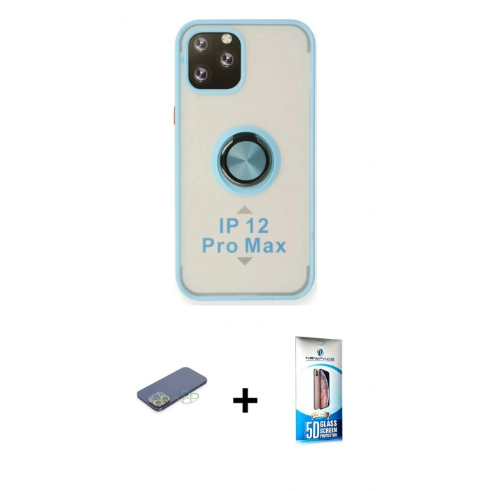 MARSİLYAN™- iPhone 12 Pro Max Kılıf Yörünge Çizgi - Siyah 5D Eko Cam Ekran Koruyucu + Renkli Kamera Lens Koruma Cam - YL