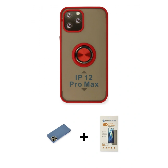 MARSİLYAN™- iPhone 12 Pro Max Kılıf Yörünge Çizgi - Siyah 6D Mat Seramik Hayalet Nano Ekran Koruyucu + Shine Kamera Lens Koruma Cam - GD