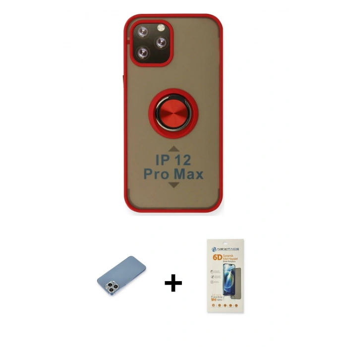 MARSİLYAN™- iPhone 12 Pro Max Kılıf Yörünge Çizgi - Siyah 6D Mat Seramik Hayalet Nano Ekran Koruyucu + Gümüş Shine Kamera Lens Koruma Cam