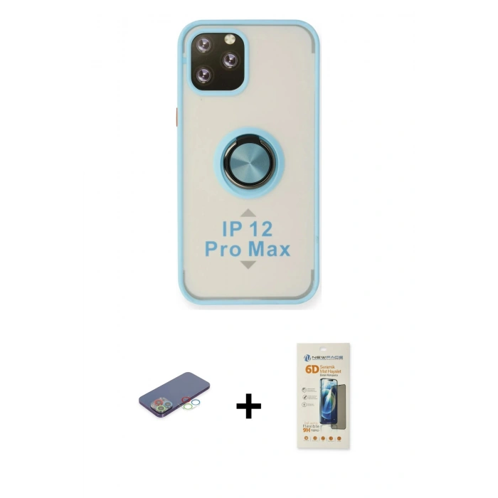 MARSİLYAN™- iPhone 12 Pro Max Kılıf Yörünge Çizgi - Siyah 6D Mat Seramik Hayalet Nano Ekran Koruyucu + Renkli Kamera Lens Koruma Cam - MI