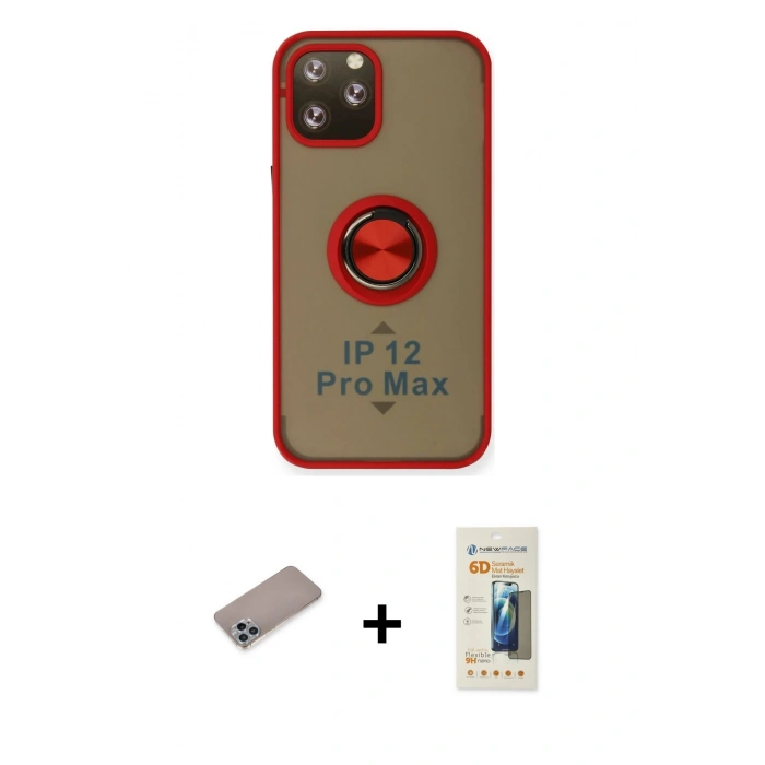 MARSİLYAN™- iPhone 12 Pro Max Kılıf Yörünge Çizgi - Siyah 6D Mat Seramik Hayalet Nano Ekran Koruyucu + Shine Kamera Lens Koruma Cam - SABE