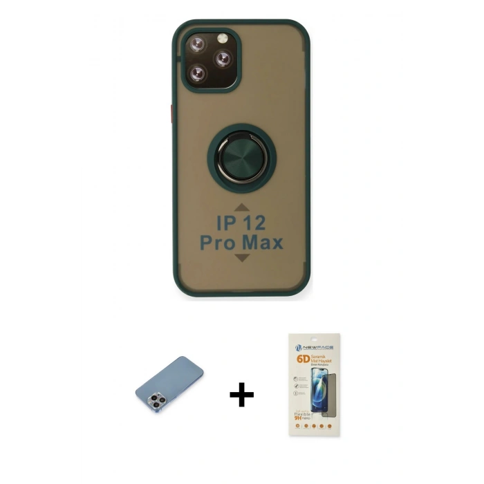 MARSİLYAN™- iPhone 12 Pro Max Kılıf Yörünge Çizgi - Siyah 6D Mat Seramik Hayalet Nano Ekran Koruyucu + Shine Kamera Lens Koruma Cam - GI