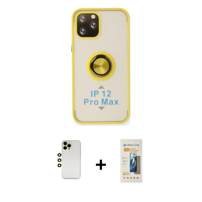 MARSİLYAN™- iPhone 12 Pro Max Kılıf Yörünge Çizgi - Siyah 6D Mat Seramik Hayalet Nano Ekran Koruyucu + Shine Kamera Lens - GD