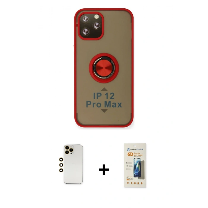 MARSİLYAN™- iPhone 12 Pro Max Kılıf Yörünge Çizgi - Siyah 6D Mat Seramik Hayalet Nano Ekran Koruyucu + Shine Kamera Lens - GD