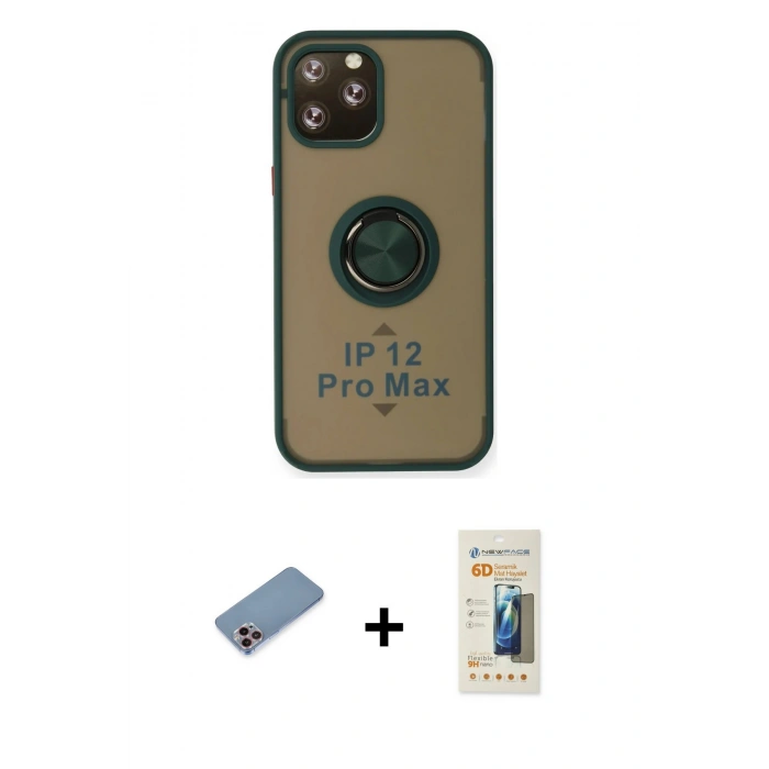 MARSİLYAN™- iPhone 12 Pro Max Kılıf Yörünge Çizgi - Siyah 6D Mat Seramik Hayalet Nano Ekran Koruyucu + Shine Kamera Lens Koruma Cam - PE