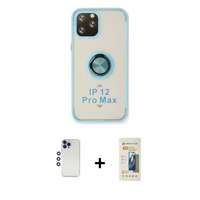 MARSİLYAN™- iPhone 12 Pro Max Kılıf Yörünge Çizgi - Siyah 6D Mat Seramik Hayalet Nano Ekran Koruyucu + Shine Kamera Lens - LT