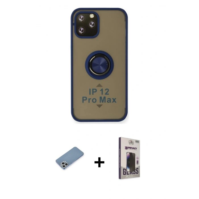 MARSİLYAN™- iPhone 12 Pro Max Kılıf Yörünge Çizgi - Siyah Bilvis Hayalet Cam Ekran Koruyucu + Shine Kamera Lens Koruma Cam - GS