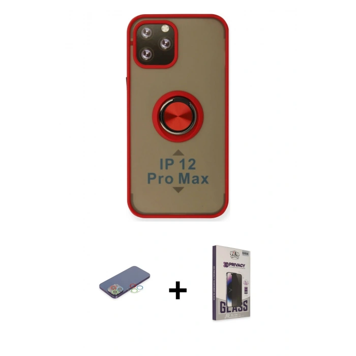 MARSİLYAN™- iPhone 12 Pro Max Kılıf Yörünge Çizgi - Siyah Bilvis Hayalet Cam Ekran Koruyucu + Renkli Kamera Lens Koruma Cam - MI