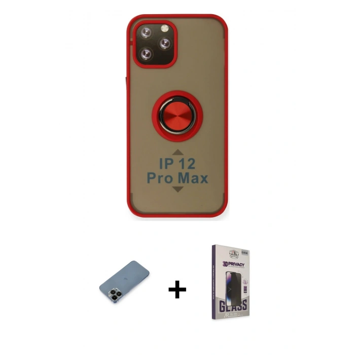 MARSİLYAN™- iPhone 12 Pro Max Kılıf Yörünge Çizgi - Siyah Bilvis Hayalet Cam Ekran Koruyucu + Shine Kamera Lens Koruma Cam - SH