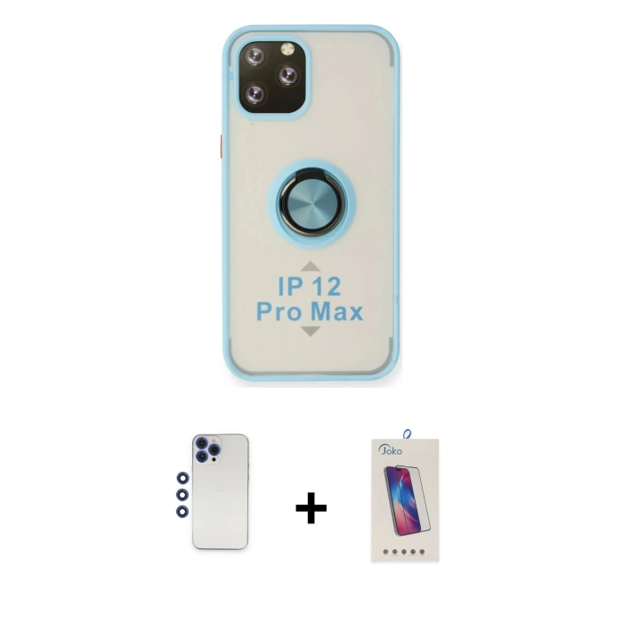 MARSİLYAN™- iPhone 12 Pro Max Kılıf Yörünge Çizgi - Siyah Joko 5D Cam + Shine Kamera Lens - LT