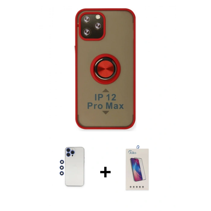MARSİLYAN™- iPhone 12 Pro Max Kılıf Yörünge Çizgi - Siyah Joko 5D Cam + Shine Kamera Lens - LT