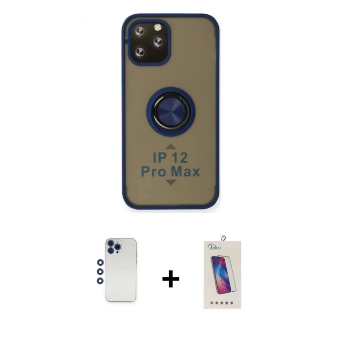 MARSİLYAN™- iPhone 12 Pro Max Kılıf Yörünge Çizgi - Siyah Joko 5D Cam + Shine Kamera Lens - LT