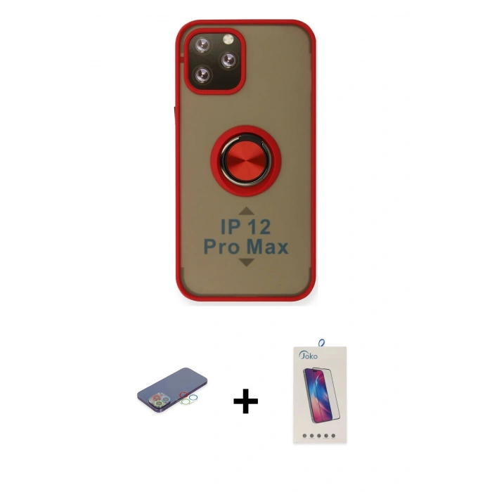 MARSİLYAN™- iPhone 12 Pro Max Kılıf Yörünge Çizgi - Siyah Joko 5D Cam + Renkli Kamera Lens Koruma Cam - MI