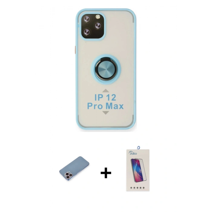 MARSİLYAN™- iPhone 12 Pro Max Kılıf Yörünge Çizgi - Siyah Joko 5D Cam + Shine Kamera Lens Koruma Cam - PE