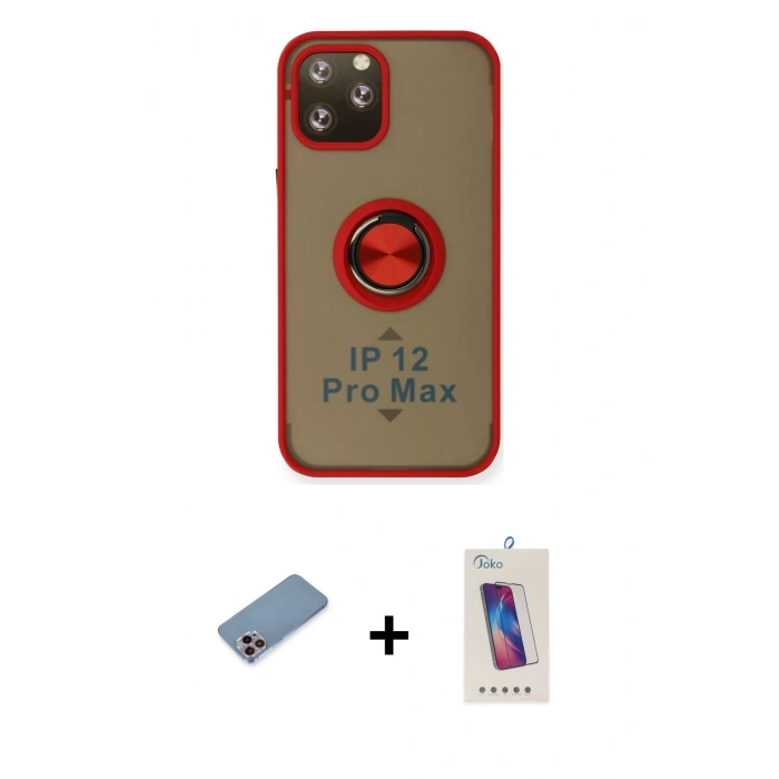 MARSİLYAN™- iPhone 12 Pro Max Kılıf Yörünge Çizgi - Siyah Joko 5D Cam + Shine Kamera Lens Koruma Cam - PE