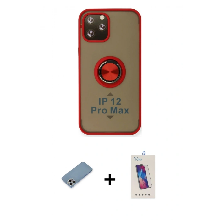 MARSİLYAN™- iPhone 12 Pro Max Kılıf Yörünge Çizgi - Siyah Joko 5D Cam + Shine Kamera Lens Koruma Cam - GI