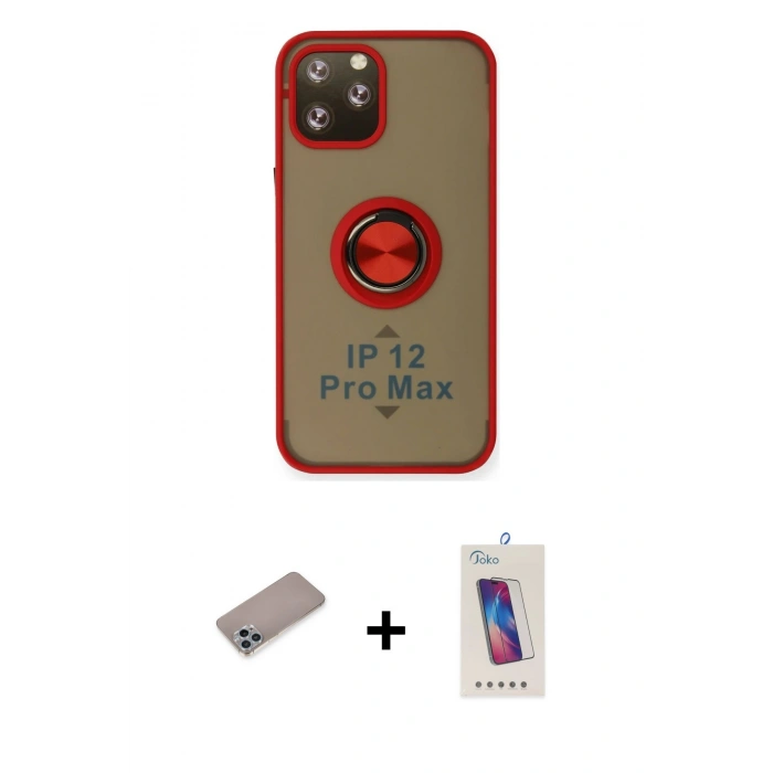 MARSİLYAN™- iPhone 12 Pro Max Kılıf Yörünge Çizgi - Siyah Joko 5D Cam + Shine Kamera Lens Koruma Cam - SABE