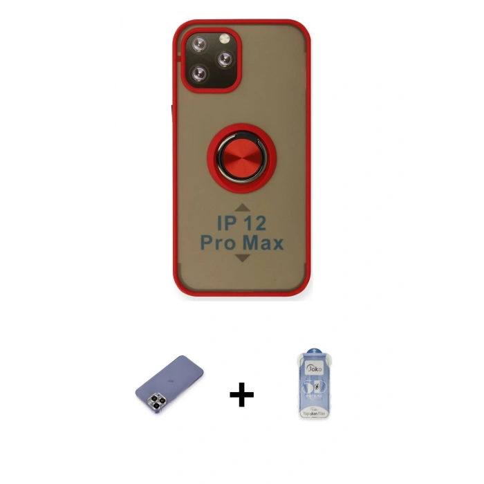 MARSİLYAN™- iPhone 12 Pro Max Kılıf Yörünge Çizgi - Siyah Joko Magic 5D Cam + Metal Kamera Lens Koruma Cam - GD
