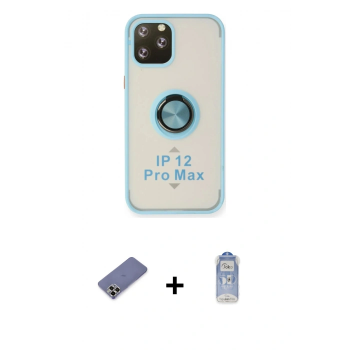 MARSİLYAN™- iPhone 12 Pro Max Kılıf Yörünge Çizgi - Siyah Joko Magic 5D Cam + Metal Kamera Lens Koruma Cam - GD