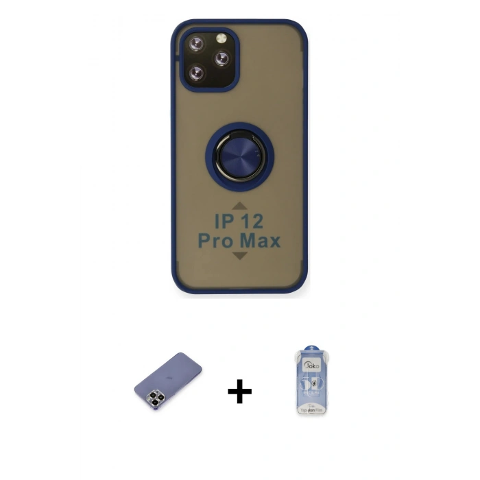 MARSİLYAN™- iPhone 12 Pro Max Kılıf Yörünge Çizgi - Siyah Joko Magic 5D Cam + Metal Kamera Lens Koruma Cam - GD