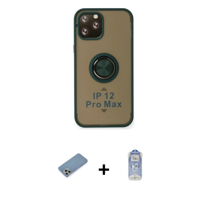 MARSİLYAN™- iPhone 12 Pro Max Kılıf Yörünge Çizgi - Siyah Joko Magic 5D Cam + Shine Kamera Lens Koruma Cam - GS