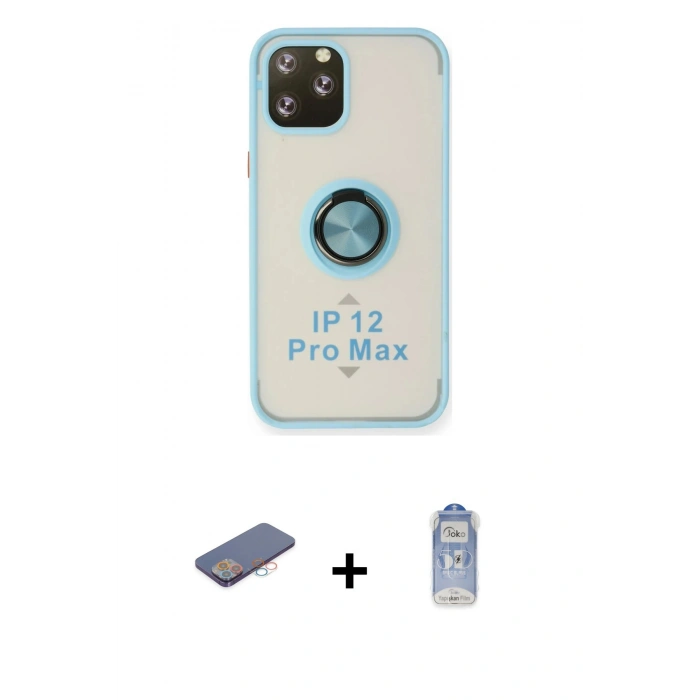 MARSİLYAN™- iPhone 12 Pro Max Kılıf Yörünge Çizgi - Siyah Joko Magic 5D Cam + Renkli Kamera Lens Koruma Cam - PE