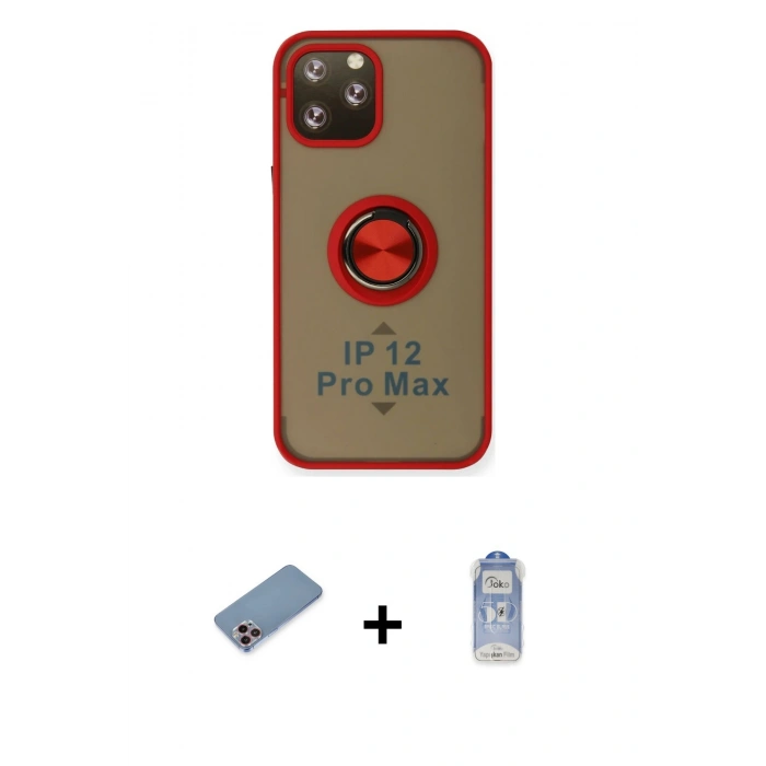 MARSİLYAN™- iPhone 12 Pro Max Kılıf Yörünge Çizgi - Siyah Joko Magic 5D Cam + Shine Kamera Lens Koruma Cam - PE