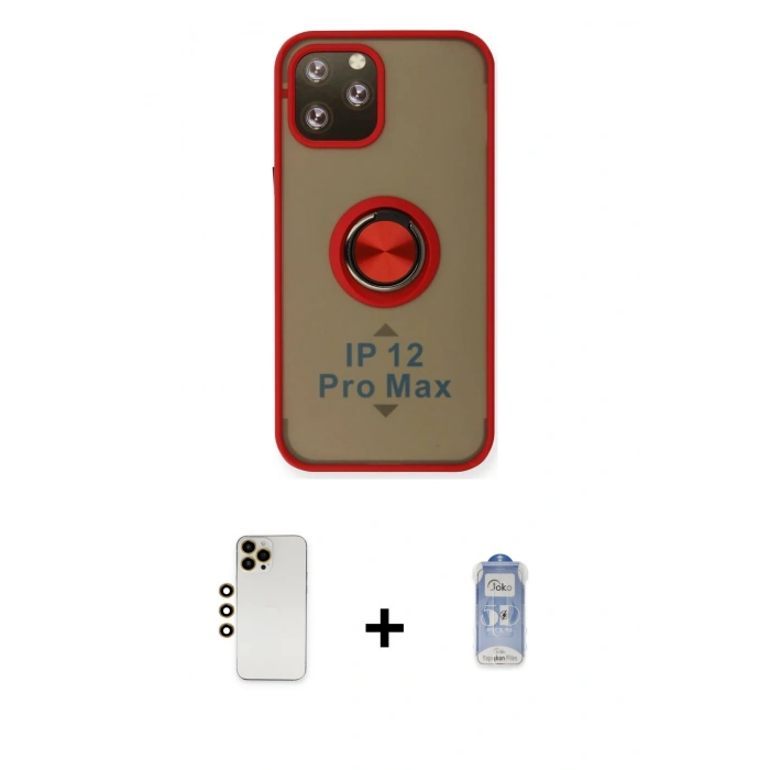 MARSİLYAN™- iPhone 12 Pro Max Kılıf Yörünge Çizgi - Siyah Joko Magic 5D Cam + Shine Kamera Lens - GD