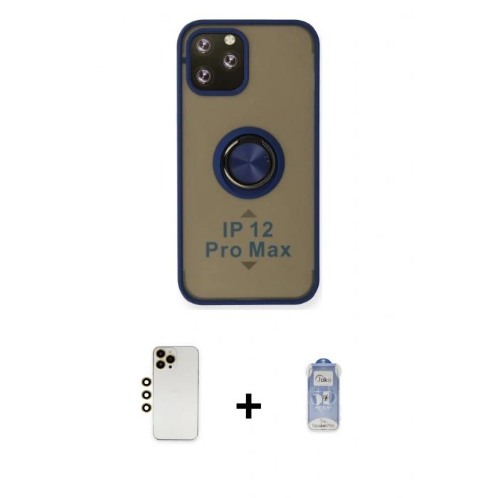 MARSİLYAN™- iPhone 12 Pro Max Kılıf Yörünge Çizgi - Siyah Joko Magic 5D Cam + Shine Kamera Lens - GD