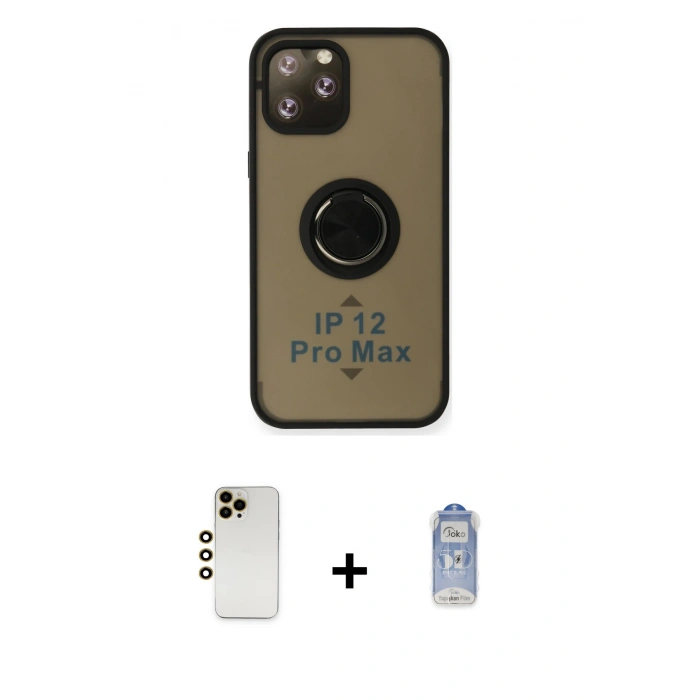 MARSİLYAN™- iPhone 12 Pro Max Kılıf Yörünge Çizgi - Siyah Joko Magic 5D Cam + Shine Kamera Lens - GD
