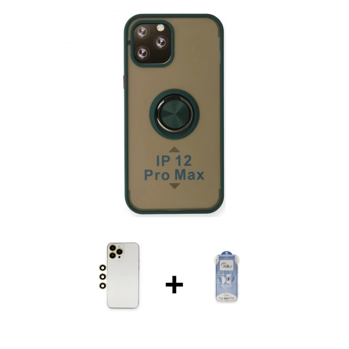 MARSİLYAN™- iPhone 12 Pro Max Kılıf Yörünge Çizgi - Siyah Joko Magic 5D Cam + Shine Kamera Lens - GD