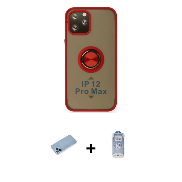 MARSİLYAN™- iPhone 12 Pro Max Kılıf Yörünge Çizgi - Siyah Joko Magic 5D Cam + Shine Kamera Lens Koruma Cam - MI