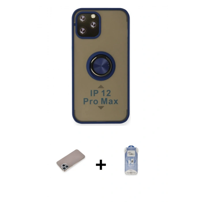 MARSİLYAN™- iPhone 12 Pro Max Kılıf Yörünge Çizgi - Siyah Joko Magic 5D Cam + Shine Kamera Lens Koruma Cam - SABE
