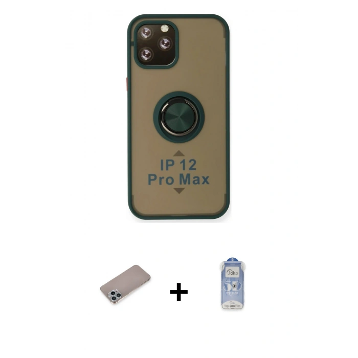 MARSİLYAN™- iPhone 12 Pro Max Kılıf Yörünge Çizgi - Siyah Joko Magic 5D Cam + Shine Kamera Lens Koruma Cam - SABE