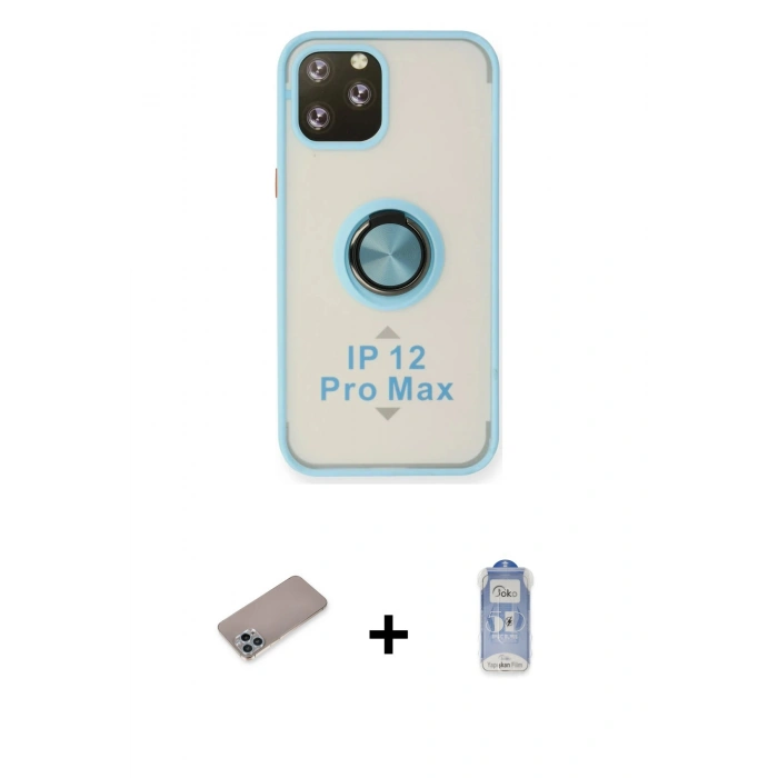 MARSİLYAN™- iPhone 12 Pro Max Kılıf Yörünge Çizgi - Siyah Joko Magic 5D Cam + Shine Kamera Lens Koruma Cam - SABE